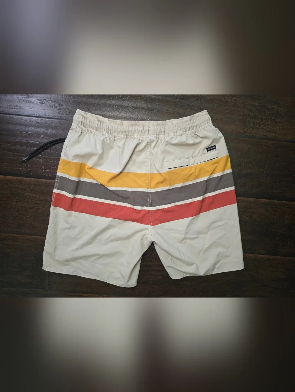 Brixton Mens Striped Beige Boardshorts Swim Trunks no liner Medium